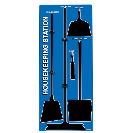 5S Supplies 5S Housekeeping Shadow Board Broom Station Version 1 - Blue Board / Black Shadows No Broom HSB-V1-BLUE-BO